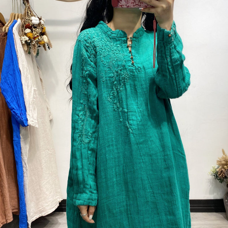 Linen Embroidery Retro Dress