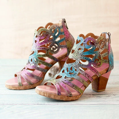 Fish Mouth Hollow Retro Handmade Symphony Gradient Sandals
