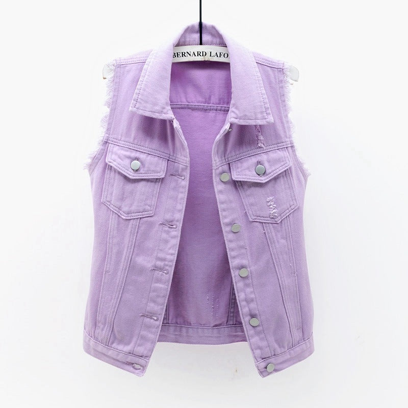 Multicolor Denim Vest Sleeveless Jacket