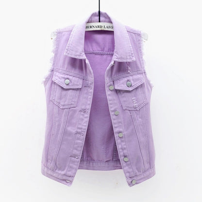 Multicolor Denim Vest Sleeveless Jacket