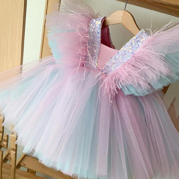 Girls Gorgeous Lace Sleeveless Rainbow  Dress