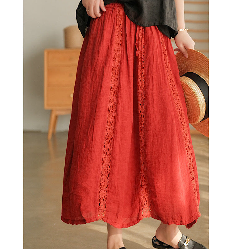 Hollow Loose Drawstring Lace Skirt