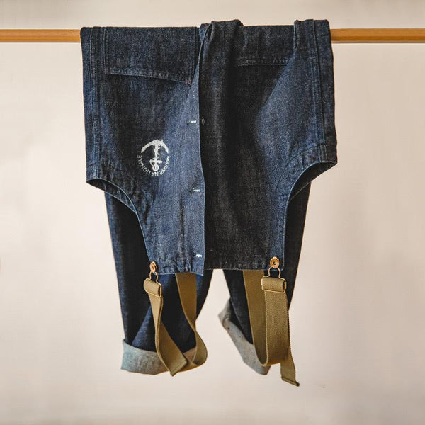 American Retro Men's Deck Bib Overalls Straight-leg Denim Jumpsuit