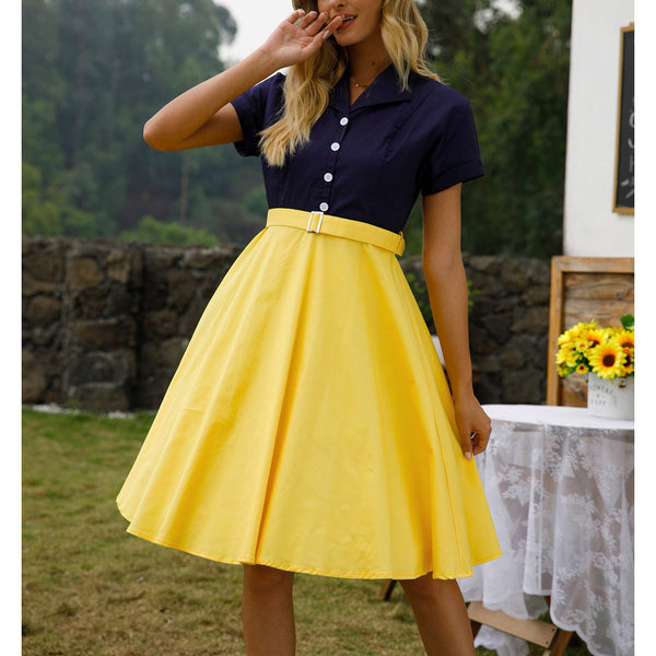 1950s Retro Lapel Puffy Dress