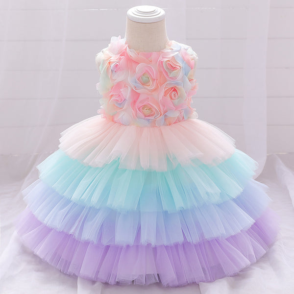 Girls Flowers Fluffy Princess Dress