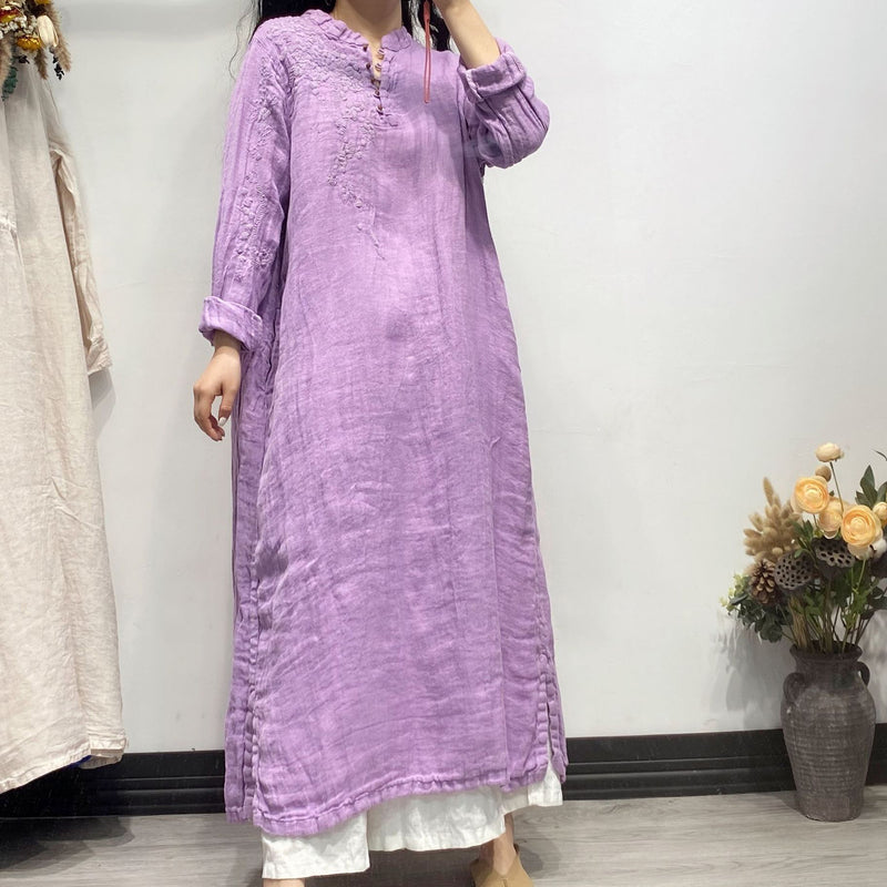 Linen Embroidery Retro Dress