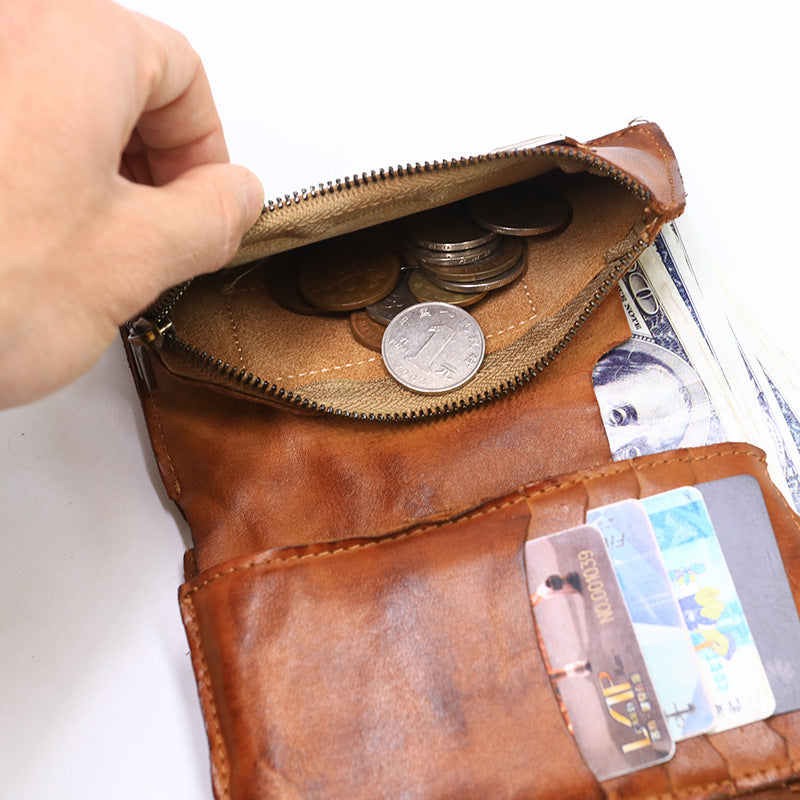 Vintage Leather Handmade Pleated Wallet
