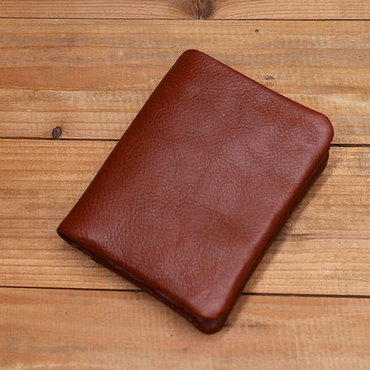 Vintage Leather Bi-fold Zipper Wallet