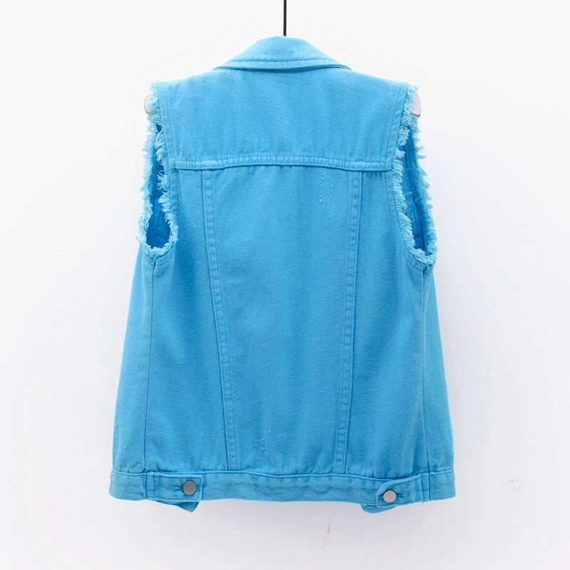 Multicolor Denim Vest Sleeveless Jacket