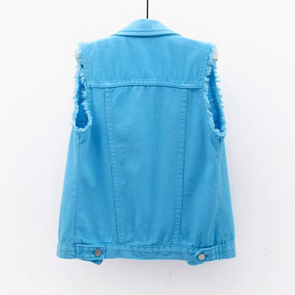 Multicolor Denim Vest Sleeveless Jacket