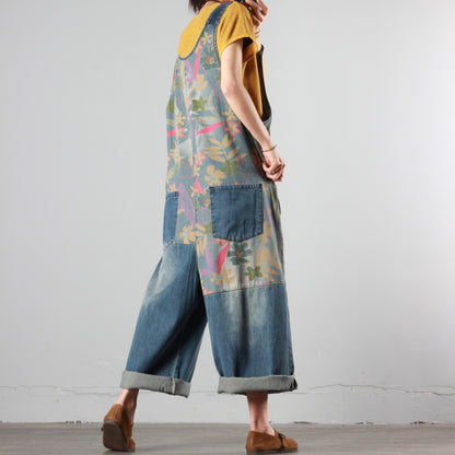 Summer Denim Print Overalls