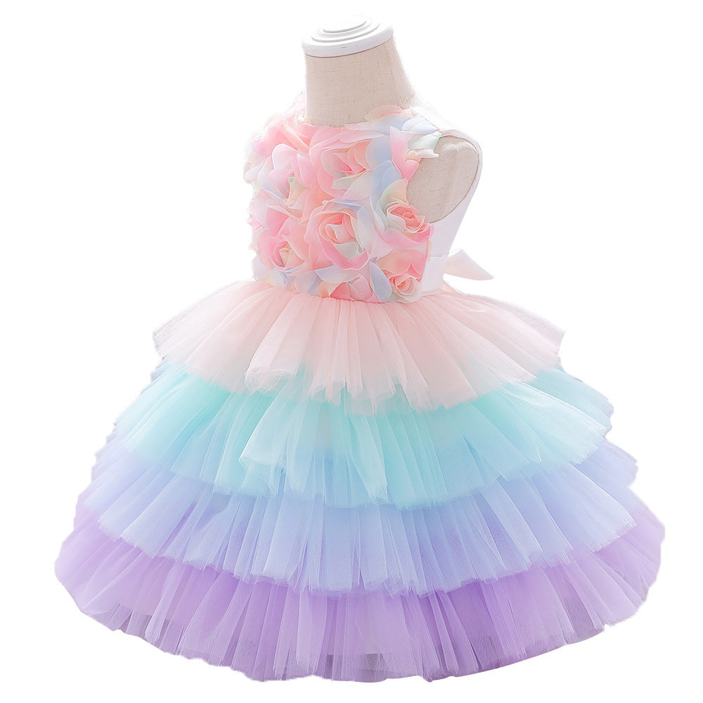 Girls Flowers Fluffy Princess Dress