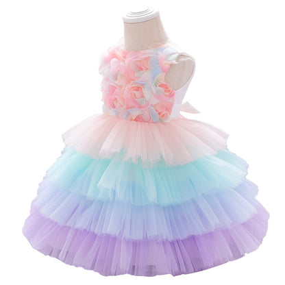 Girls Flowers Fluffy Princess Dress