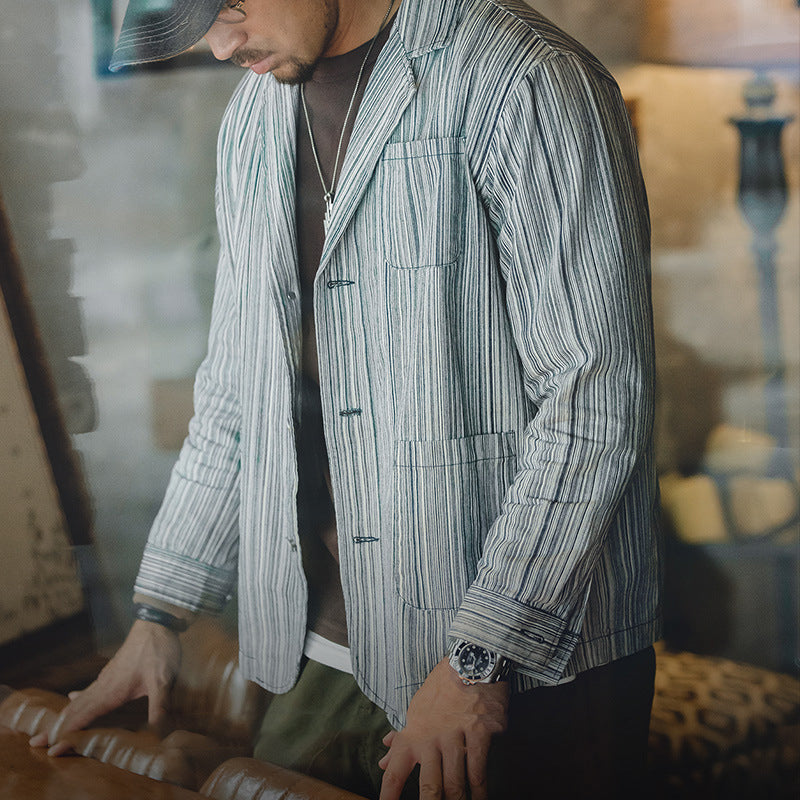 Japanese Retro Hickory Stripe Suit Loose Jacket