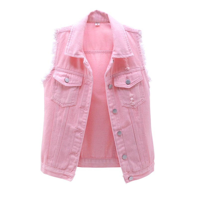 Multicolor Denim Vest Sleeveless Jacket