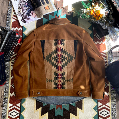 Men's Vintage Navajo Paneling Suede Leather Jacket