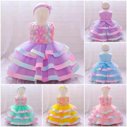 Girls Colorful Cake Fluffy Princess Dress