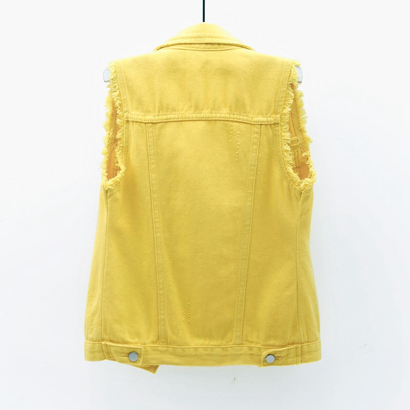 Multicolor Denim Vest Sleeveless Jacket