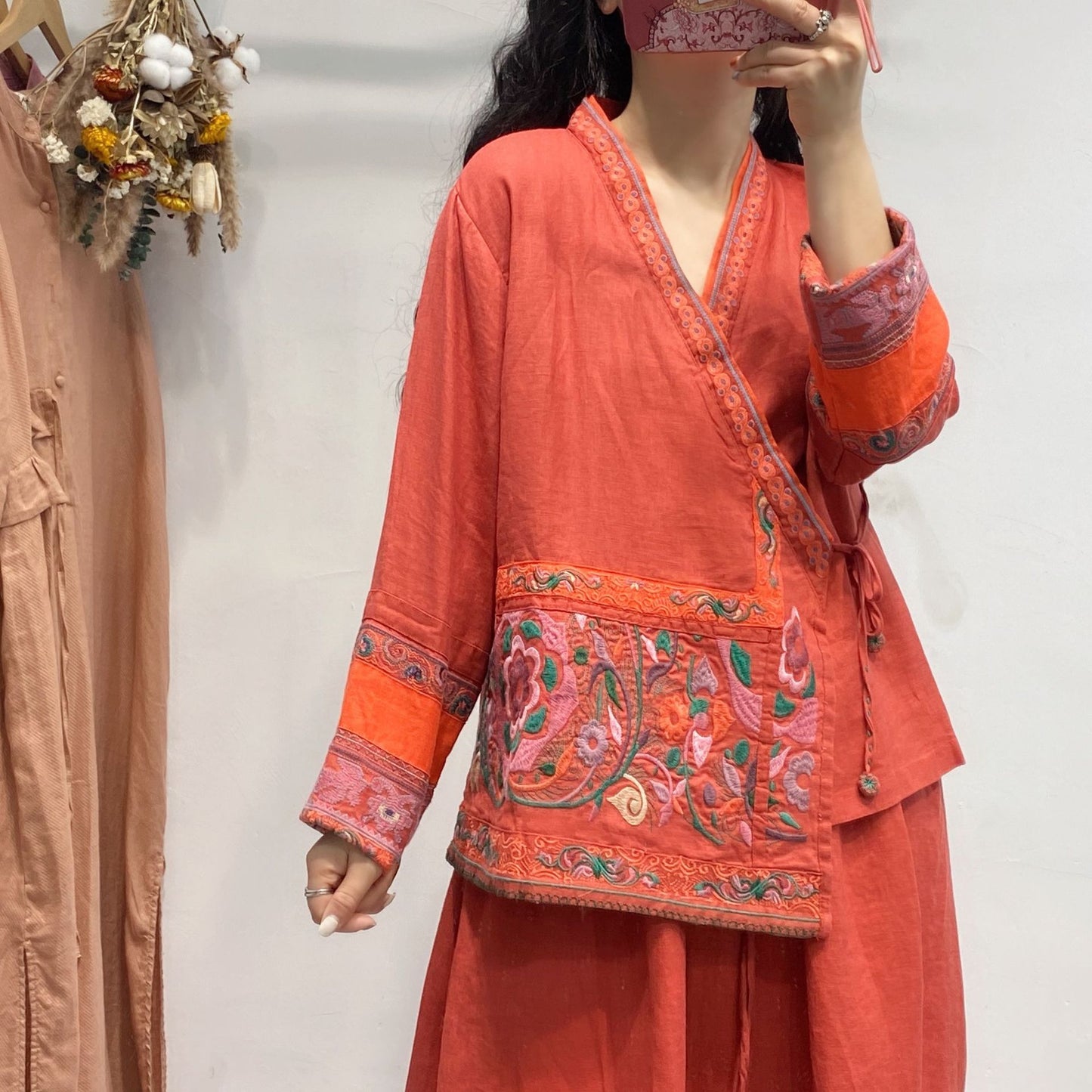 Ethnic Embroidery Cardigan Vintage Linen Blouses