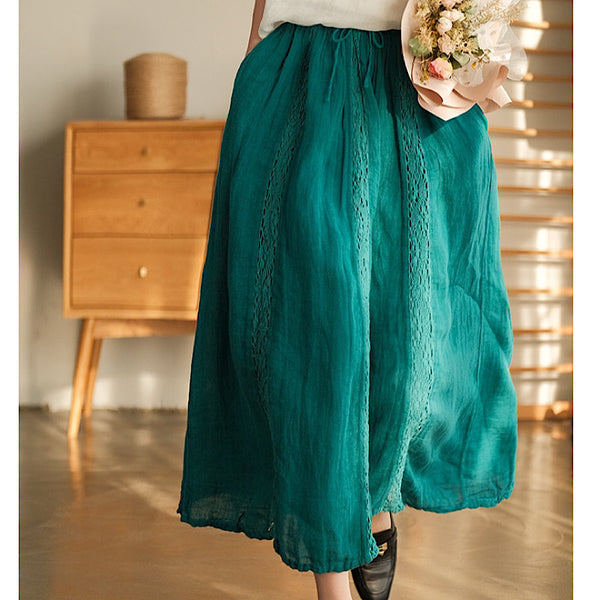 Hollow Loose Drawstring Lace Skirt