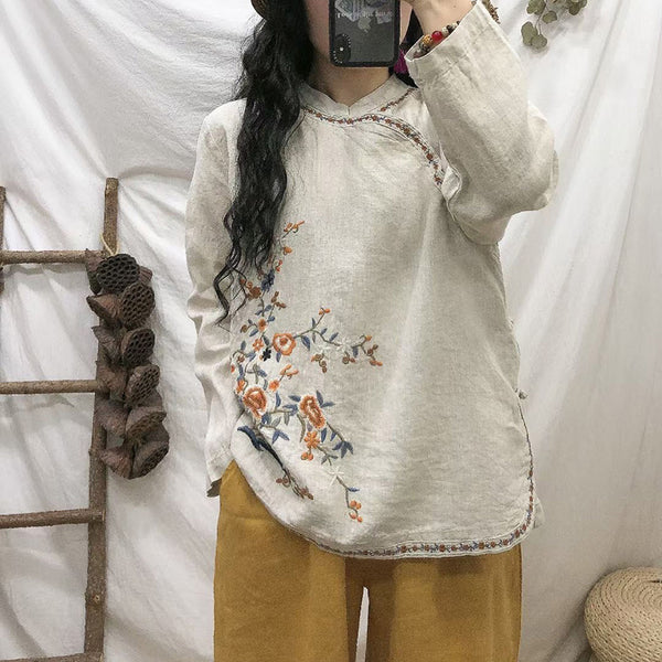 Linen Ethnic Style Blouse Retro Loose Cardigan