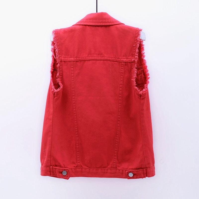 Multicolor Denim Vest Sleeveless Jacket