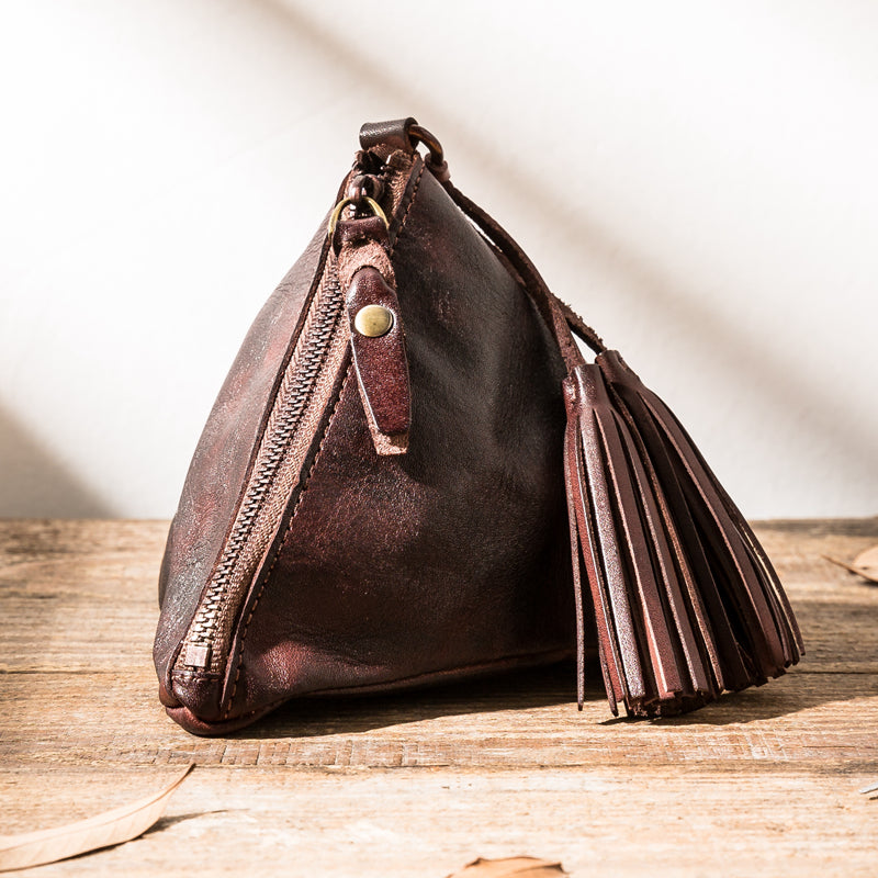 Leather Retro Triangle Cash Wallet Coin Tassel Storage Bag