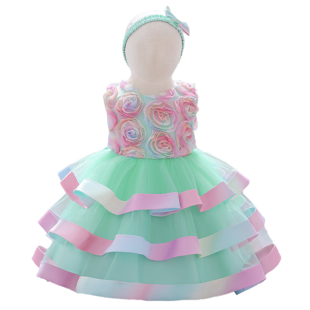 Girls Colorful Cake Fluffy Princess Dress