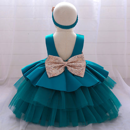 Girls V-neck Cake Princess Dress
