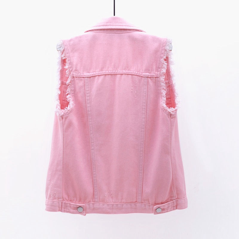 Multicolor Denim Vest Sleeveless Jacket