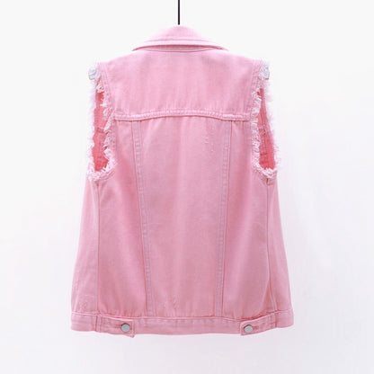 Multicolor Denim Vest Sleeveless Jacket