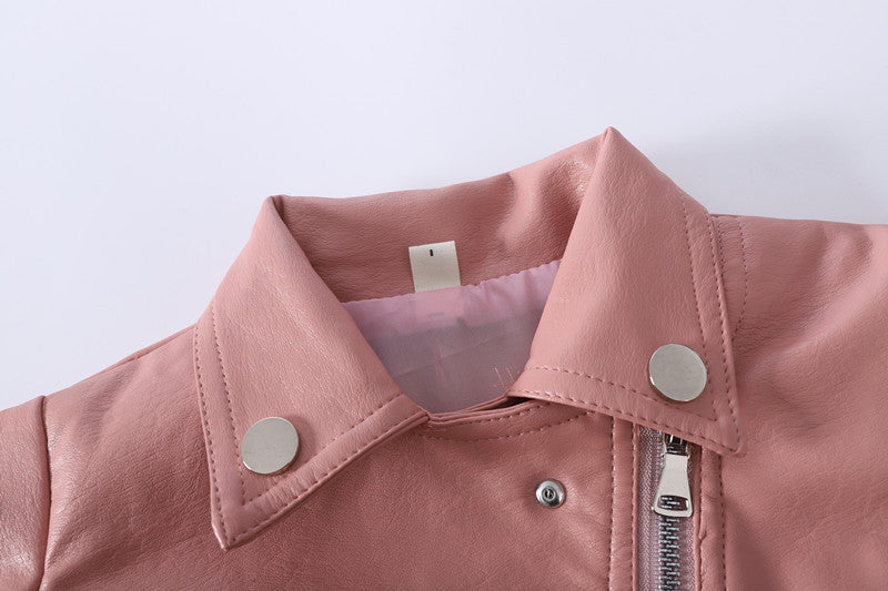 Children's Lapel PU Leather Jacket