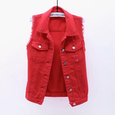 Multicolor Denim Vest Sleeveless Jacket