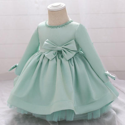 Lovely Princess Back Big Bow Fluffy Long Sleeve Dress