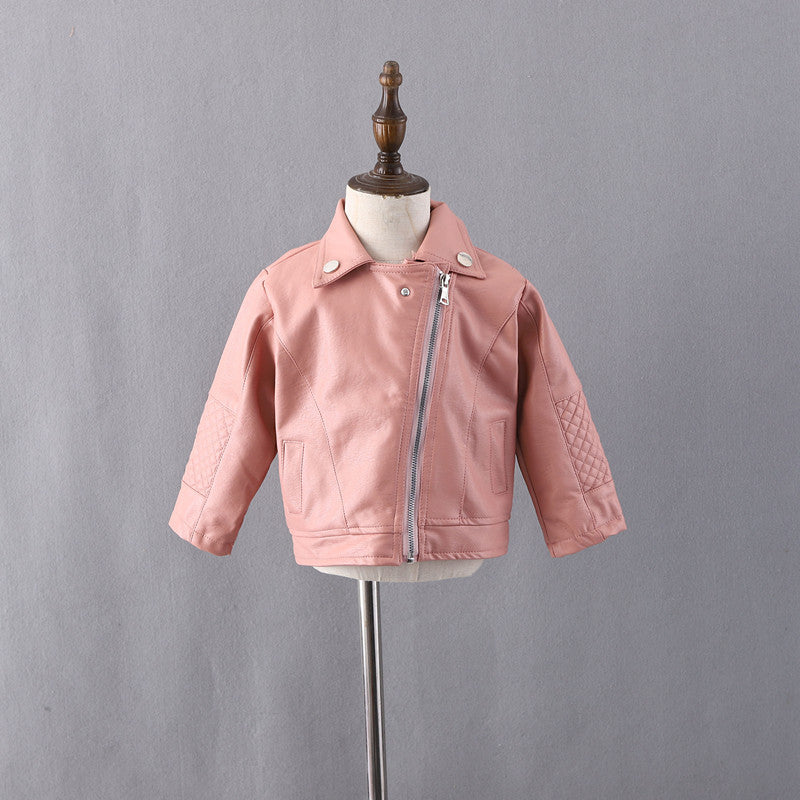 Children's Lapel PU Leather Jacket