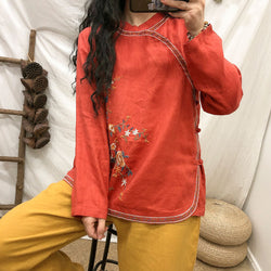Linen Ethnic Style Blouse Retro Loose Cardigan