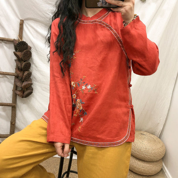 Linen Ethnic Style Blouse Retro Loose Cardigan