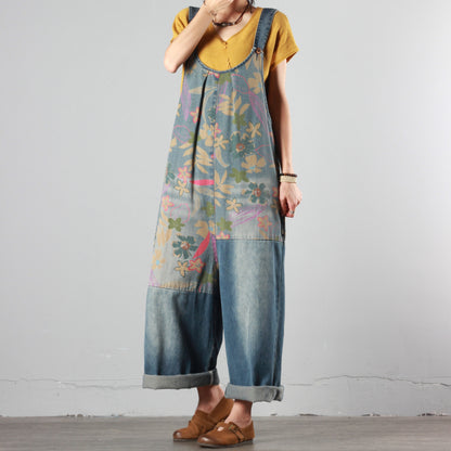 Summer Denim Print Overalls