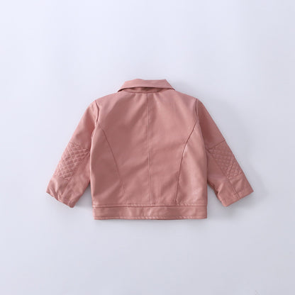 Children's Lapel PU Leather Jacket