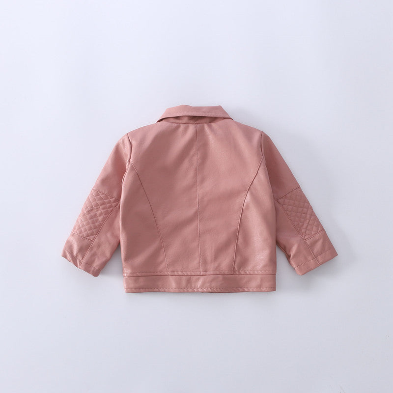 Children's Lapel PU Leather Jacket