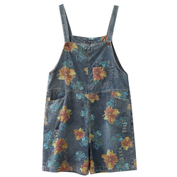 Summer Flower Print Denim Rompers