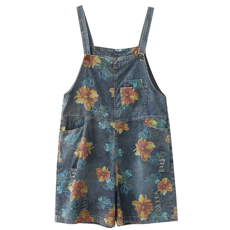 Summer Flower Print Denim Rompers