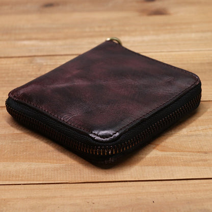 Retro Handmade Zipper Leather Wallet