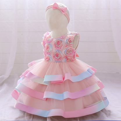 Girls Colorful Cake Fluffy Princess Dress