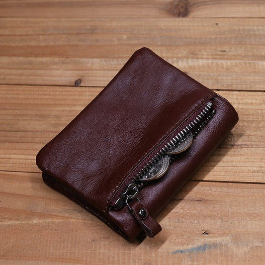 Vintage Leather Bi-fold Zipper Wallet
