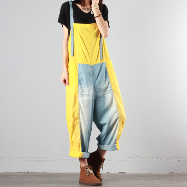 Patchwork Loose Overalls