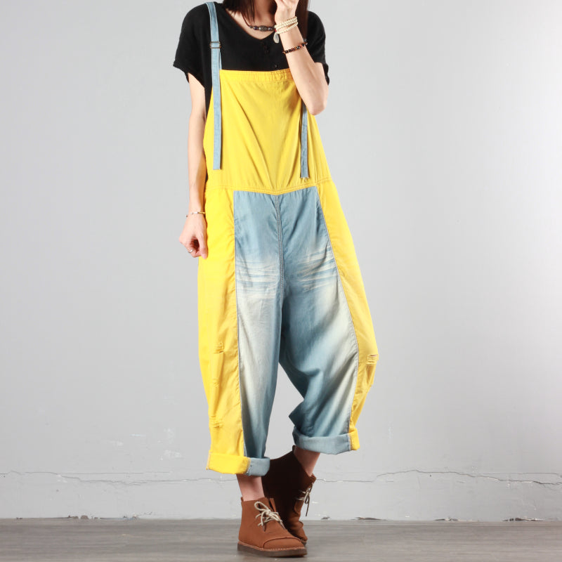 Patchwork Loose Overalls