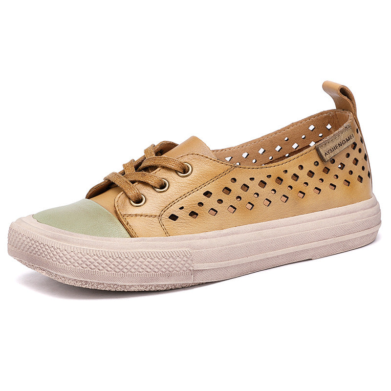Leather Hollow Square Head Casual Shoes