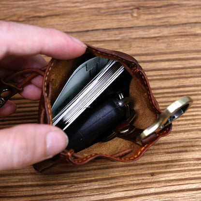Cowhide Waist Pleated Drawstring Coin Purse Storage Bag