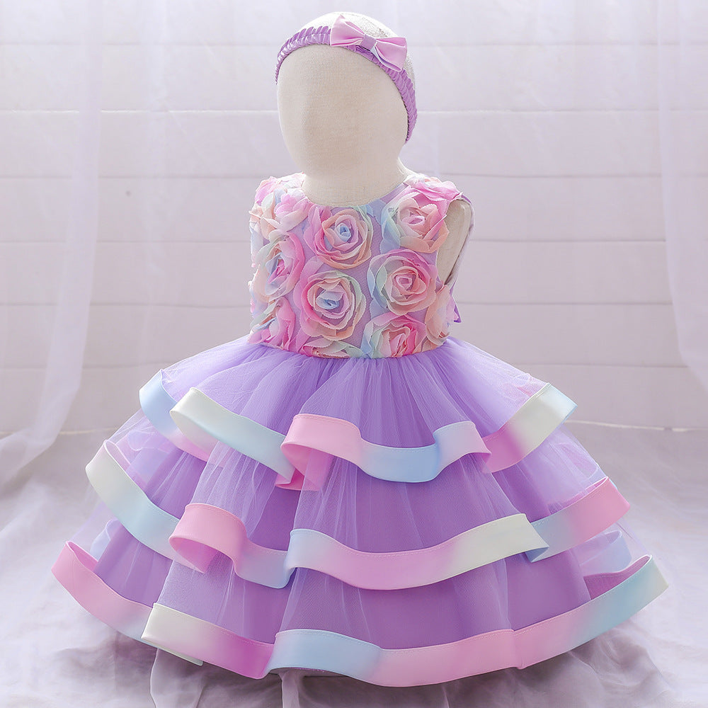 Girls Colorful Cake Fluffy Princess Dress